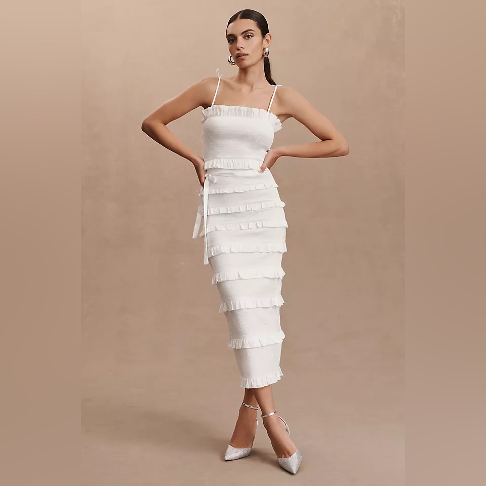 V. Chapman White Lily Tiered Midi Dress